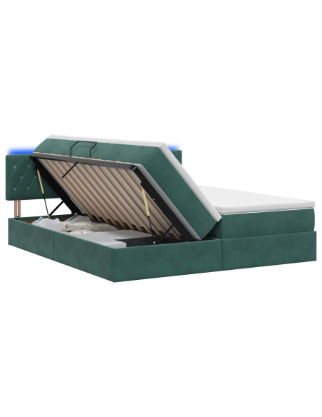 Letto con contenitore LED e materasso Verde Scuro 200 x 200 cm