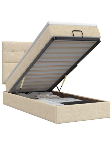 Letto ottomano con materasso Crema 90 x 190 cm Tessuto