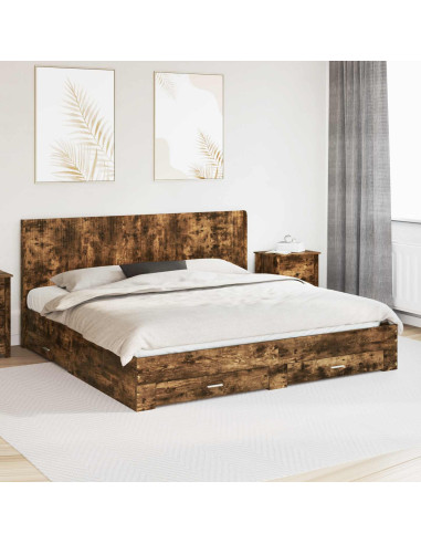 Struttura del letto con stoccaggio e testata Rovere Fumo