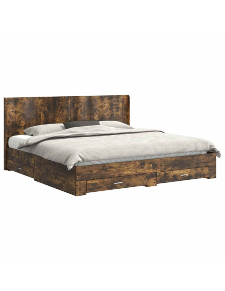 Struttura del letto con stoccaggio e testata Rovere Fumo