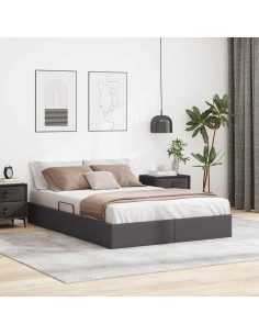 Letto ottomano Grigio 140 x 190 cm Pelle Sintetica