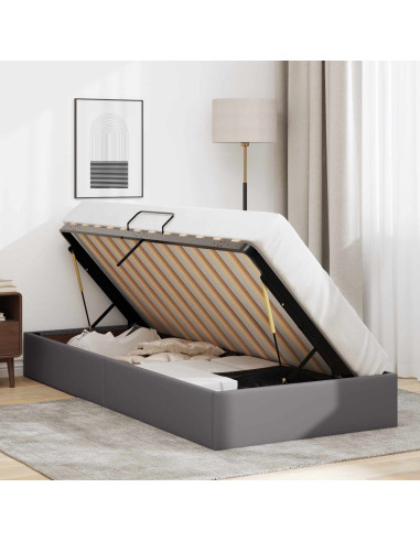 Letto ottomano Grigio 100 x 200 cm Pelle Sintetica