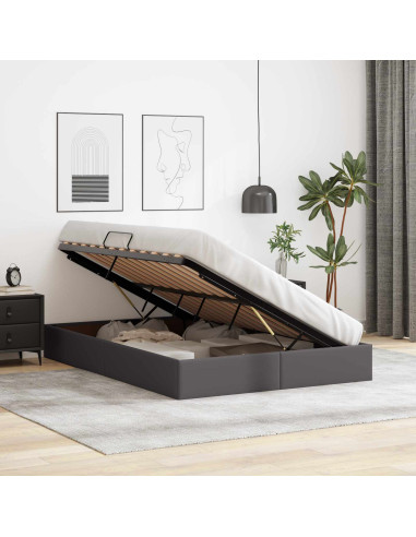 Letto ottomano Grigio 140 x 190 cm Pelle Sintetica