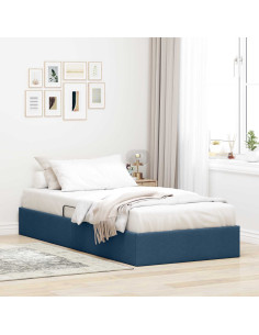 Letto ottomano con archiviazione Blu 90 x 190 cm Tessuto