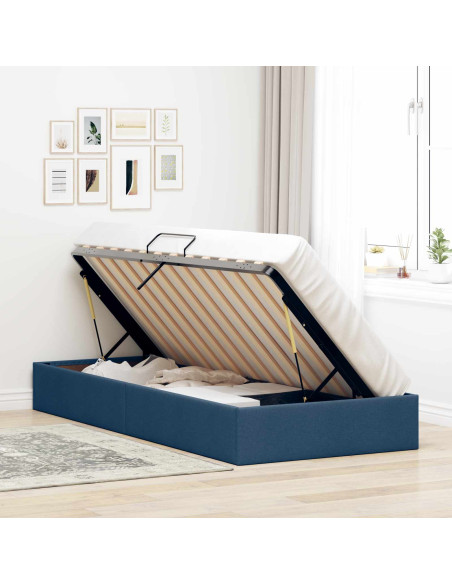 Letto ottomano con archiviazione Blu 90 x 190 cm Tessuto