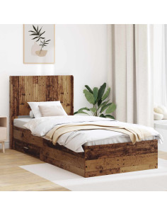 Struttura del letto con stoccaggio e testata Legno antico