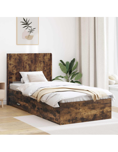 Struttura del letto con stoccaggio e testata Rovere Fumo