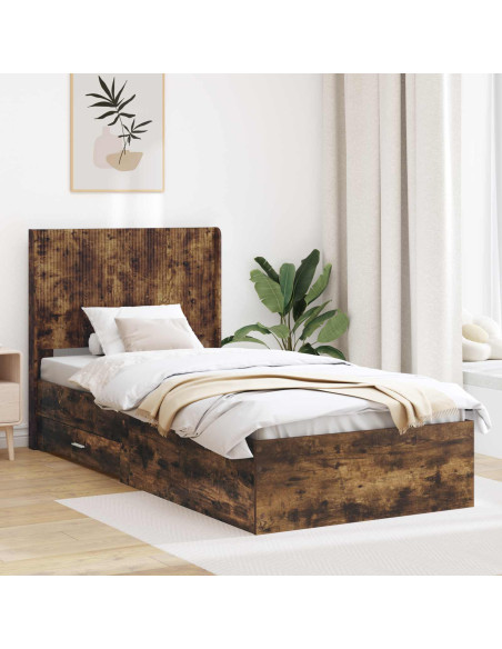 Struttura del letto con stoccaggio e testata Rovere Fumo
