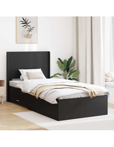 Struttura del letto con stoccaggio e testata Nero 75 x 190 cm