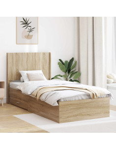 Struttura del letto con stoccaggio e testata Rovere Sonoma