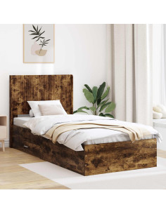 Struttura del letto con stoccaggio e testata Rovere Fumo