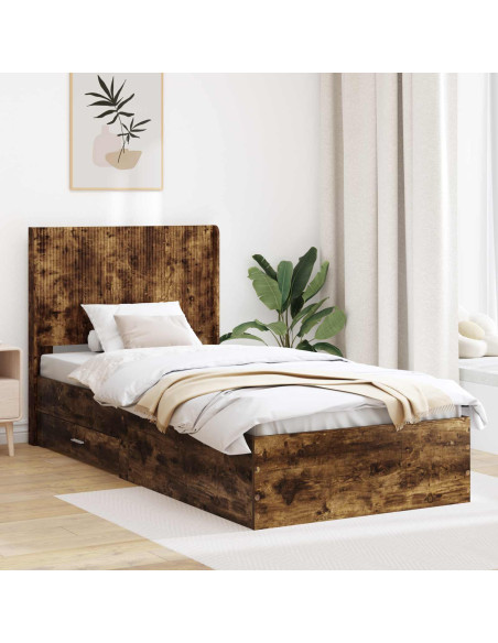 Struttura del letto con stoccaggio e testata Rovere Fumo