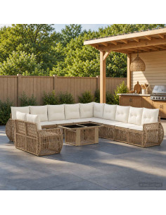 Set Divano da Giardino 12 pz Beige e Bianco Crema polyrattan