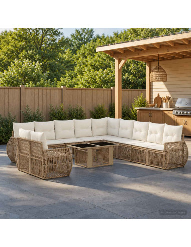 Set Divano da Giardino 12 pz Beige e Bianco Crema polyrattan