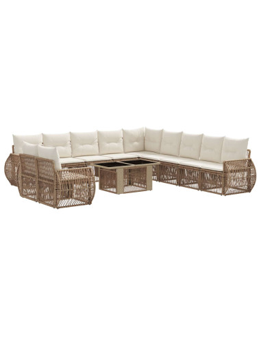 Set Divano da Giardino 12 pz Beige e Bianco Crema polyrattan
