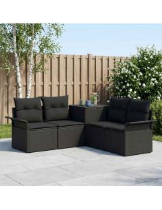 Set di divani 5 pz Nero Rattan sintetico e Acciaio