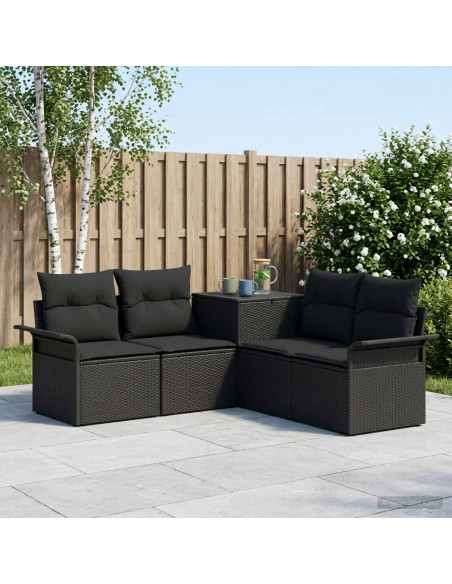 Set di divani 5 pz Nero Rattan sintetico e Acciaio
