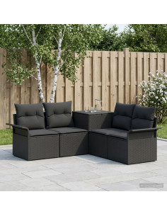 Set di divani 5 pz Nero Rattan sintetico e Acciaio