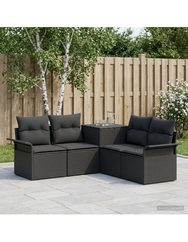 Set di divani 5 pz Nero Rattan sintetico e Acciaio