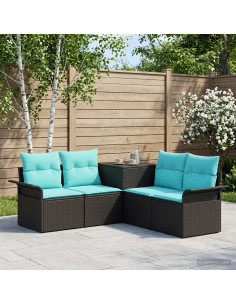 Set di divani 5 pz Nero e Blu Rattan sintetico e Acciaio