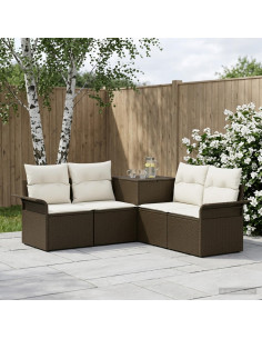Set di divani 5 pz Marrone e Bianco Crema