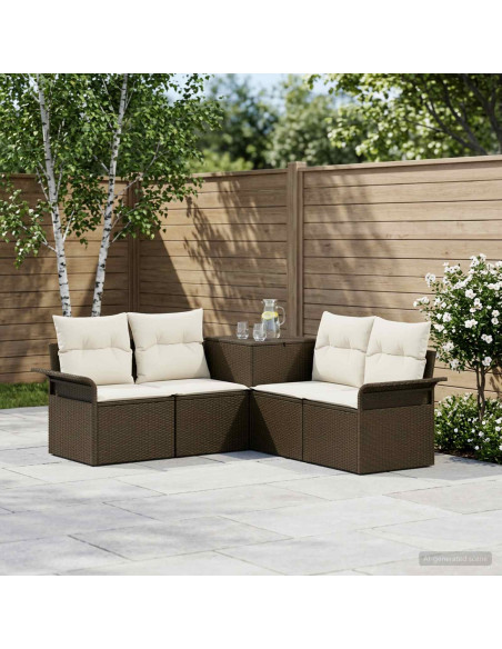 Set di divani 5 pz Marrone e Bianco Crema