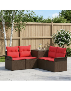 Set di divani 5 pz Marrone e Rosso Rattan sintetico e Acciaio