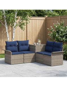 Set di divani 5 pz Grigio e Blu Navy Rattan sintetico e Acciaio