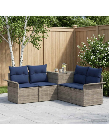 Set di divani 5 pz Grigio e Blu Navy Rattan sintetico e Acciaio