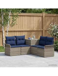 Set di divani 5 pz Grigio e Blu Navy Rattan sintetico e Acciaio