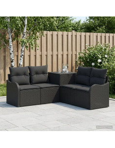 Set di divani 5 pz Nero Rattan sintetico e Acciaio