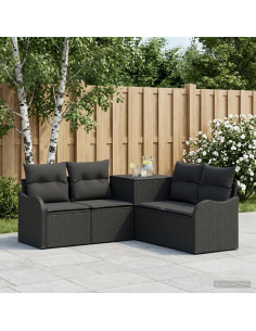 Set di divani 5 pz Nero Rattan sintetico e Acciaio
