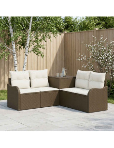Set di divani 5 pz Marrone e Bianco Crema