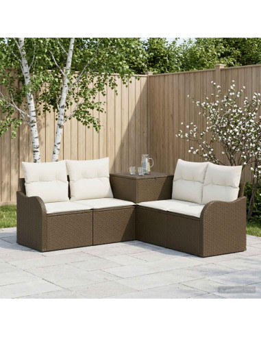 Set di divani 5 pz Marrone e Bianco Crema