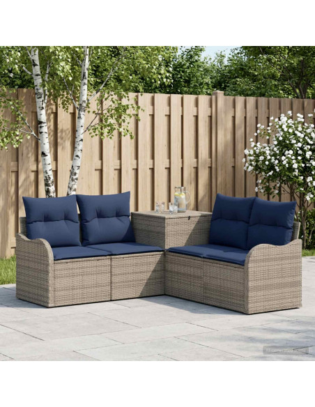 Set di divani 5 pz Grigio e Blu Navy Rattan sintetico e Acciaio