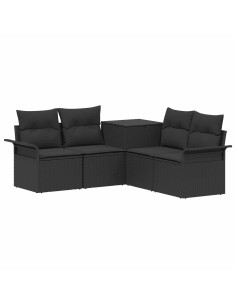 Set di divani 5 pz Nero Rattan sintetico e Acciaio 2