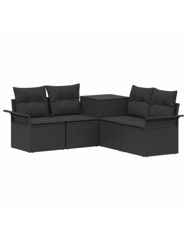 Set di divani 5 pz Nero Rattan sintetico e Acciaio