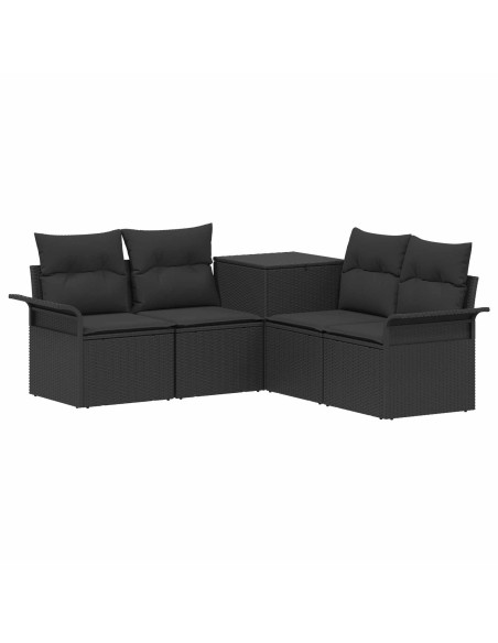Set di divani 5 pz Nero Rattan sintetico e Acciaio
