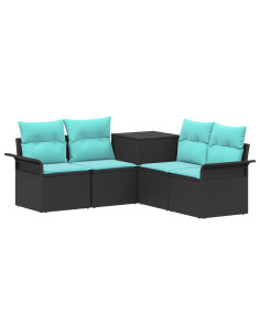 Set di divani 5 pz Nero e Blu Rattan sintetico e Acciaio 2