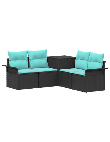 Set di divani 5 pz Nero e Blu Rattan sintetico e Acciaio
