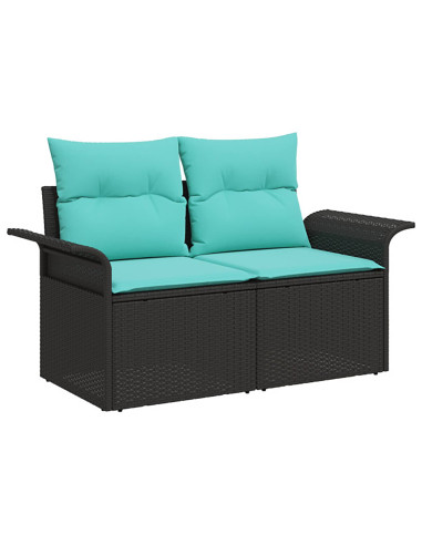 Set di divani 5 pz Nero e Blu Rattan sintetico e Acciaio