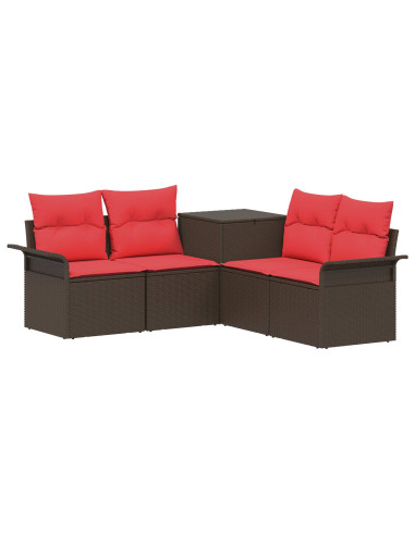Set di divani 5 pz Marrone e Rosso Rattan sintetico e Acciaio