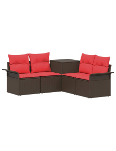 Set di divani 5 pz Marrone e Rosso Rattan sintetico e Acciaio 2