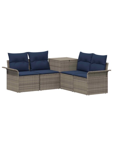 Set di divani 5 pz Grigio e Blu Navy Rattan sintetico e Acciaio