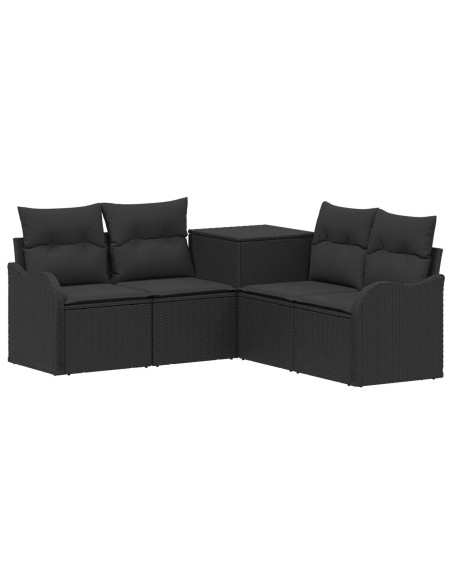 Set di divani 5 pz Nero Rattan sintetico e Acciaio