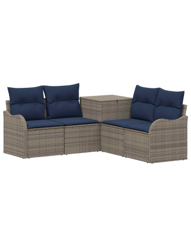 Set di divani 5 pz Grigio e Blu Navy Rattan sintetico e Acciaio