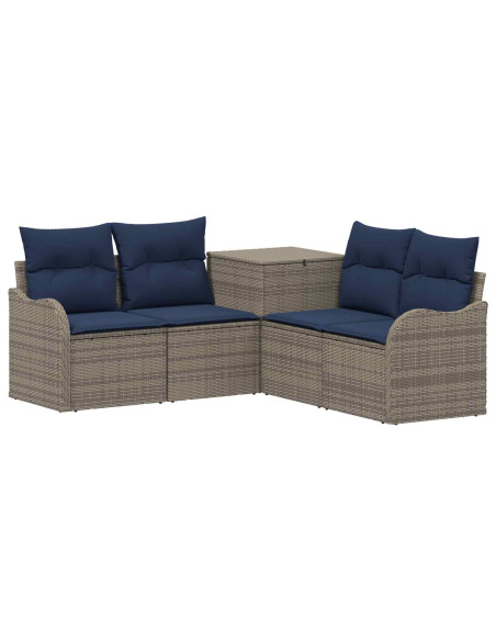 Set di divani 5 pz Grigio e Blu Navy Rattan sintetico e Acciaio