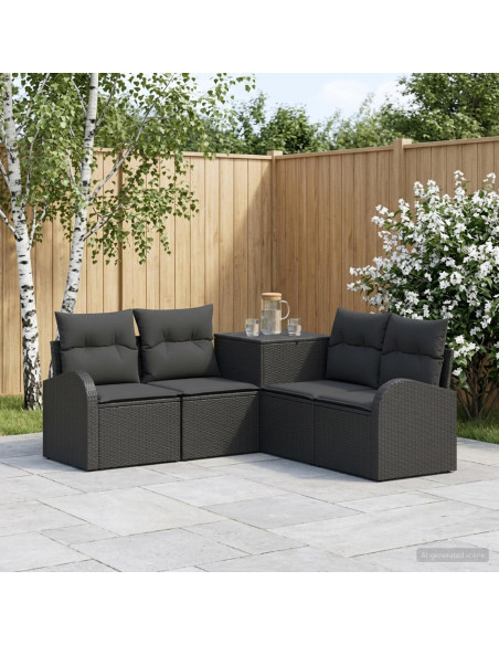 Set di divani 5 pz Nero Rattan sintetico e Acciaio
