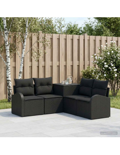 Set di divani 5 pz Nero Rattan sintetico e Acciaio