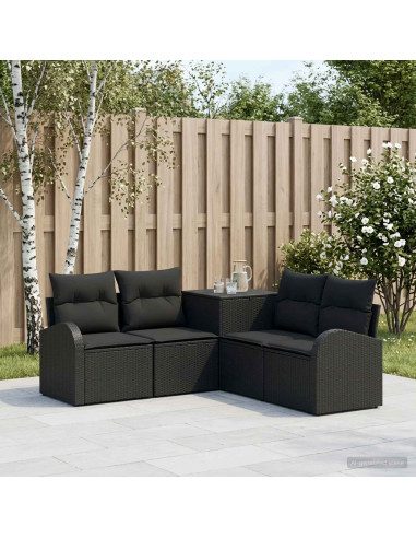 Set di divani 5 pz Nero Rattan sintetico e Acciaio